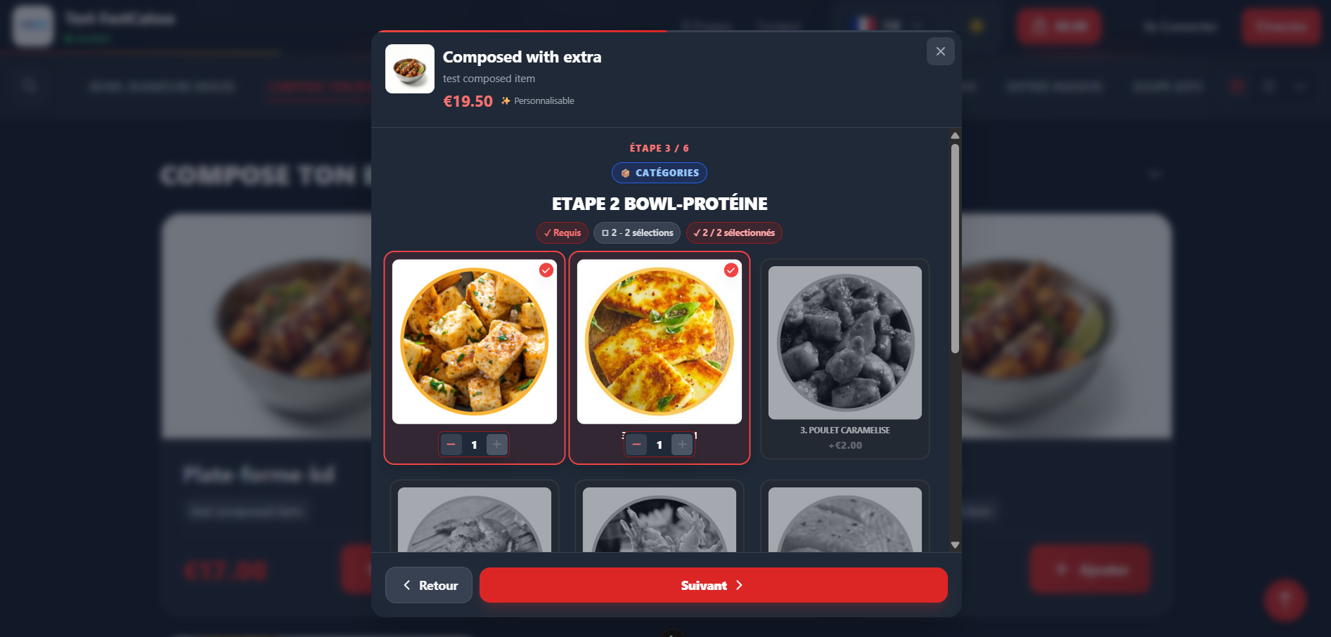 Item customization modal