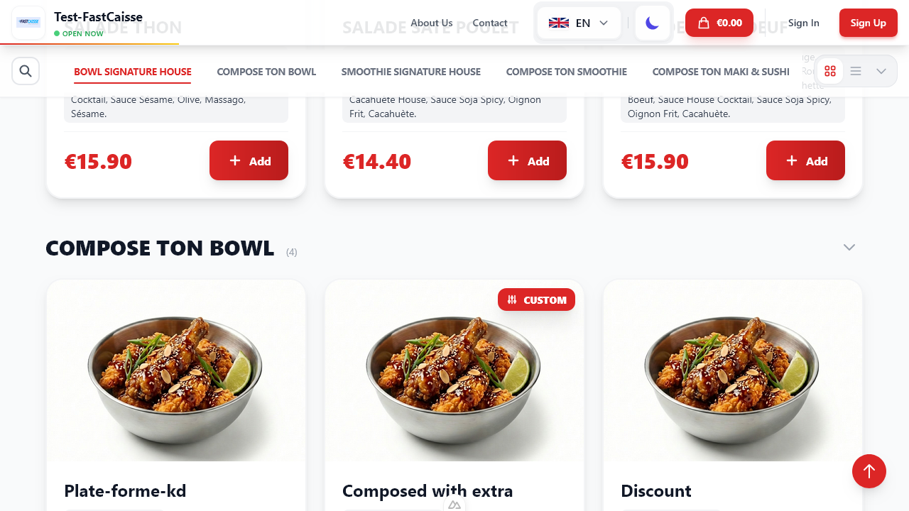 Menu category selection