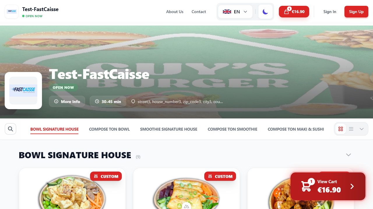 Ordering platform homepage