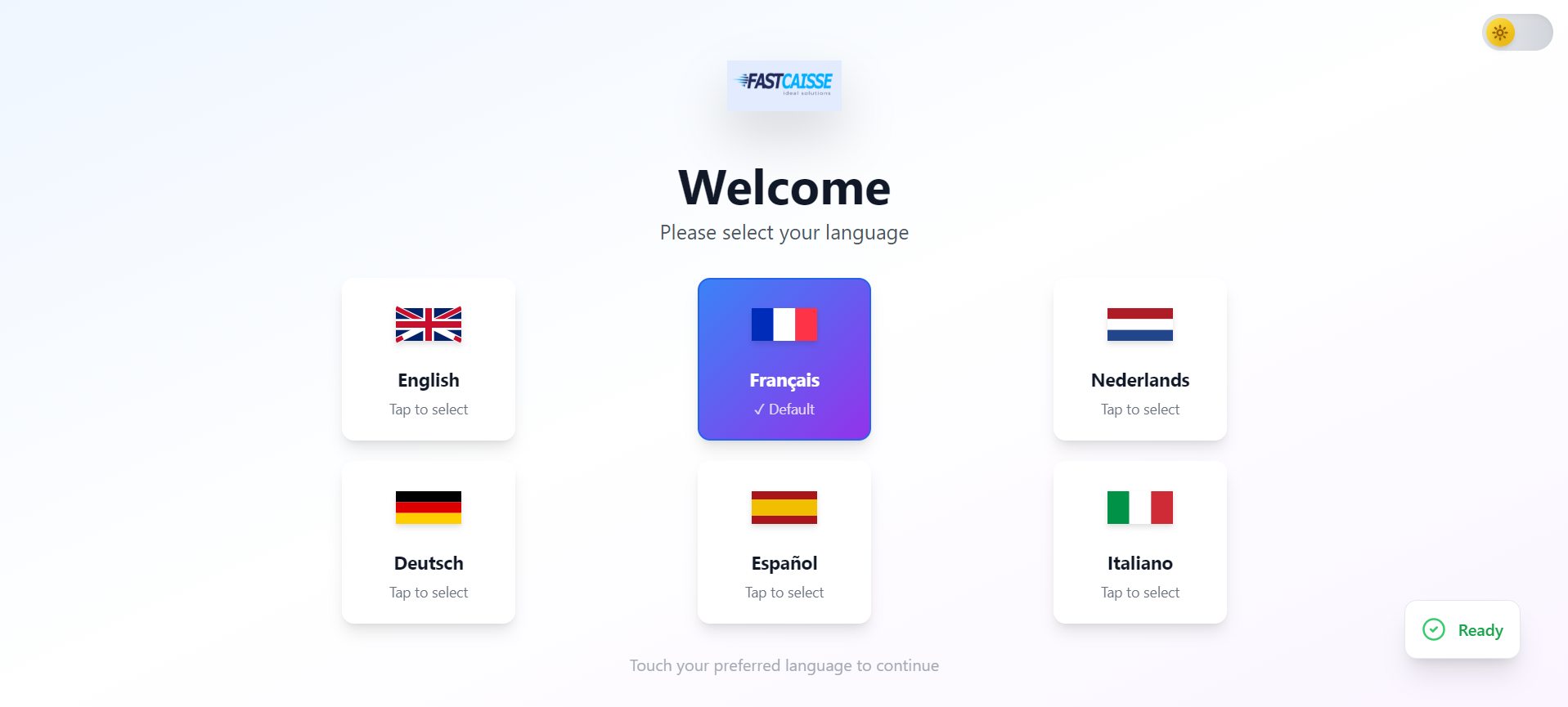 Kiosk language selection screen
